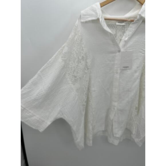 Andree by Unit Button Down Shirt Women 1X Lace Oversized Coastal Boho Neutral - Picture 3 of 7